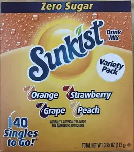 Sunkist Singles to Go Drink Mix Variety Pack x 40 Orange Strawberry Grape Peach
