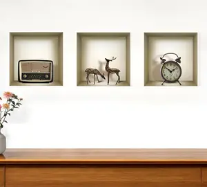 360 Stand Square Sia Faux Niche 3D Peel & Stick Wall Decals - Set of 3, Animal Motif, Elk Motif