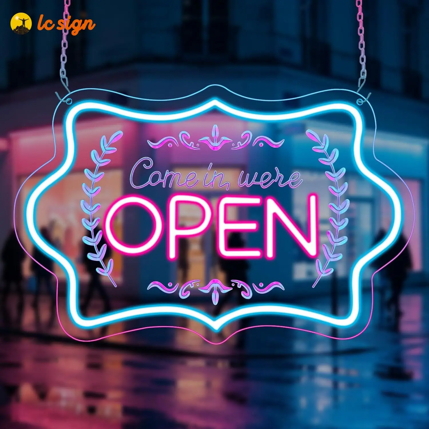 LC SIGN Open Neon Sign for Business, LED Come in We're Open Light, 13.78 * 8.86in Open Sign for Window, Shop, Cafe, Restaurant, Salon Bar, Durable Eye-Catching Store Sign