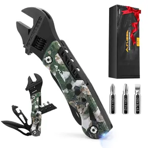 #JumpstartSale FLISSA 13-in-1 Multi Tool Wrench, Stainless Steel Camo Multitool Adjustable Wrench with LED Light, EDC Pocket Knife with Sheath, Multipurpose Multi Use Tool