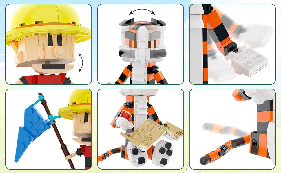 TENHORSES Boy and Tiger Adventure Blocks Set 358PCS with Rotatable Device Compatible with Legos Durable ABS Plastic Toy for Boys Girls Adults Fathersdaygift Model Car Kit with Wheel Animals