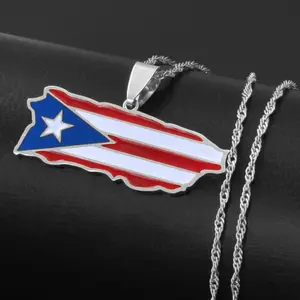 Puerto Rico Map Necklace - Flag Pendant Gifts Pride Jewelry for Men and Women