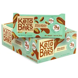 Keto Bars Chocolate Peanut Butter - Low Carb, No Sugar, Gluten Free, High Fat Snack Bars (10 Pack)