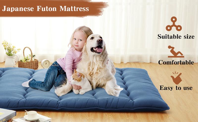 GARVEE Futon Mattress - Twin/Full Sizes, 5-Layer Microfiber Cotton Support, Foldable & Rollable for Floor Sleeping, Camping, Guest Rooms. Ideal Tatami Mat & Travel-Friendly Mattress Pad in Wave Navy & Dark Grey. Versatile Versatile