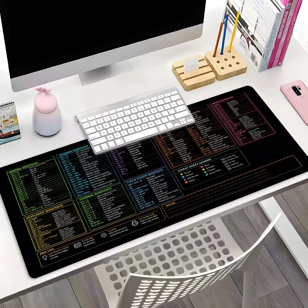 Programmer Shortcut Keys Desk Mat XXL, Large Gaming Mouse Pad with Anti-Slip Base, Developer Terminal Cheat Sheet Desk Pad for Office & Gaming, Aesthetic Desk Mat for Coders, Great Gift