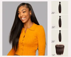 Brazilian Natural Straight Bundle Set - 14" Frontal + 26", 26", 26" Bundles