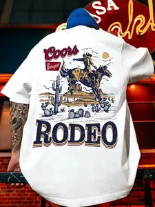 Western Style Coors Banquet Denim Tee, Comfortable Home Sleepwear, Vintage Print Casual Top, Breathable Relaxing, Tiktok Trend