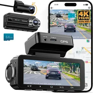 Dash Cam Front Rear 4K Built-in 5G WiFi GPS, Voice Control, 3.39 inch IPS Screen, Dual Dash Camera for Car Includes 64GB SD Card, Super Night Vision, 24H Parking Monitor, Supercapacitor, Type C, HDR