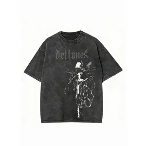 Deep rock-style ripped short-sleeve T-shirt, heavy wash treatment, Deftones band art print, loose oversized silhouette, streetwear logo GARMENTARY