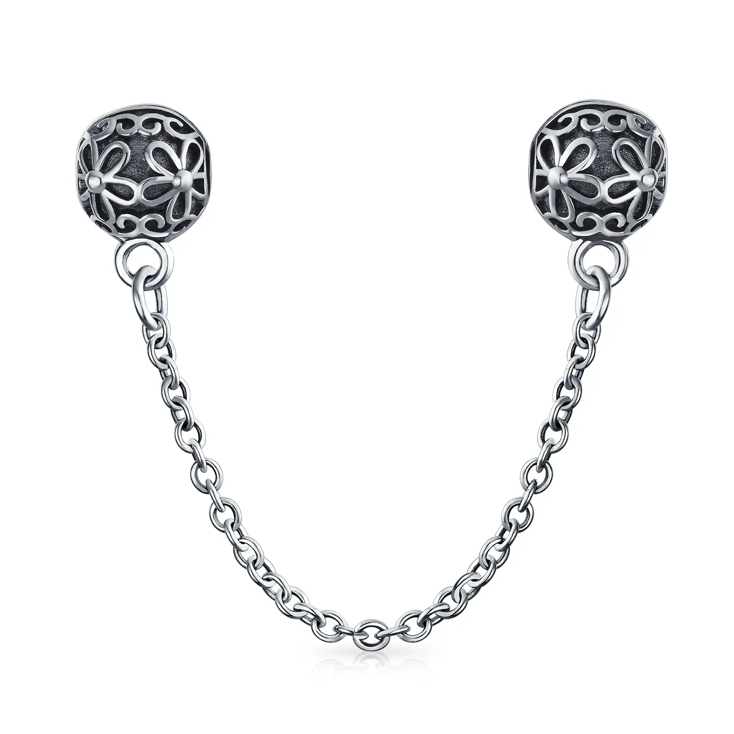 Double Bouquet Clasp Stopper Charm Bead for Bracelet .925 Sterling Silver