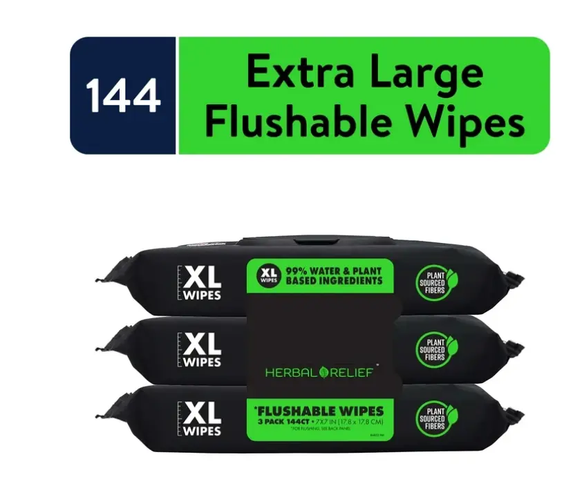 Extra Large Disposable Wipes with Herbal Relief, 144 Count, Soft Pre-Moistened Cleansing Cloths