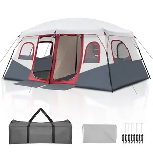 Family Camping Tent 10 Person Tent Waterproof Windproof with Divided Curtain for Separated 2 Rooms with Carry Bag Outdoor