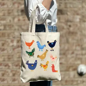 Colorful Chickens Tote Bag, Cute Chicks Tote Bag, Chicken Lover Tote Bag, Cute Animal Tote, Aesthetic Bag, Casual Canvas Tote, Gift Tote Bag