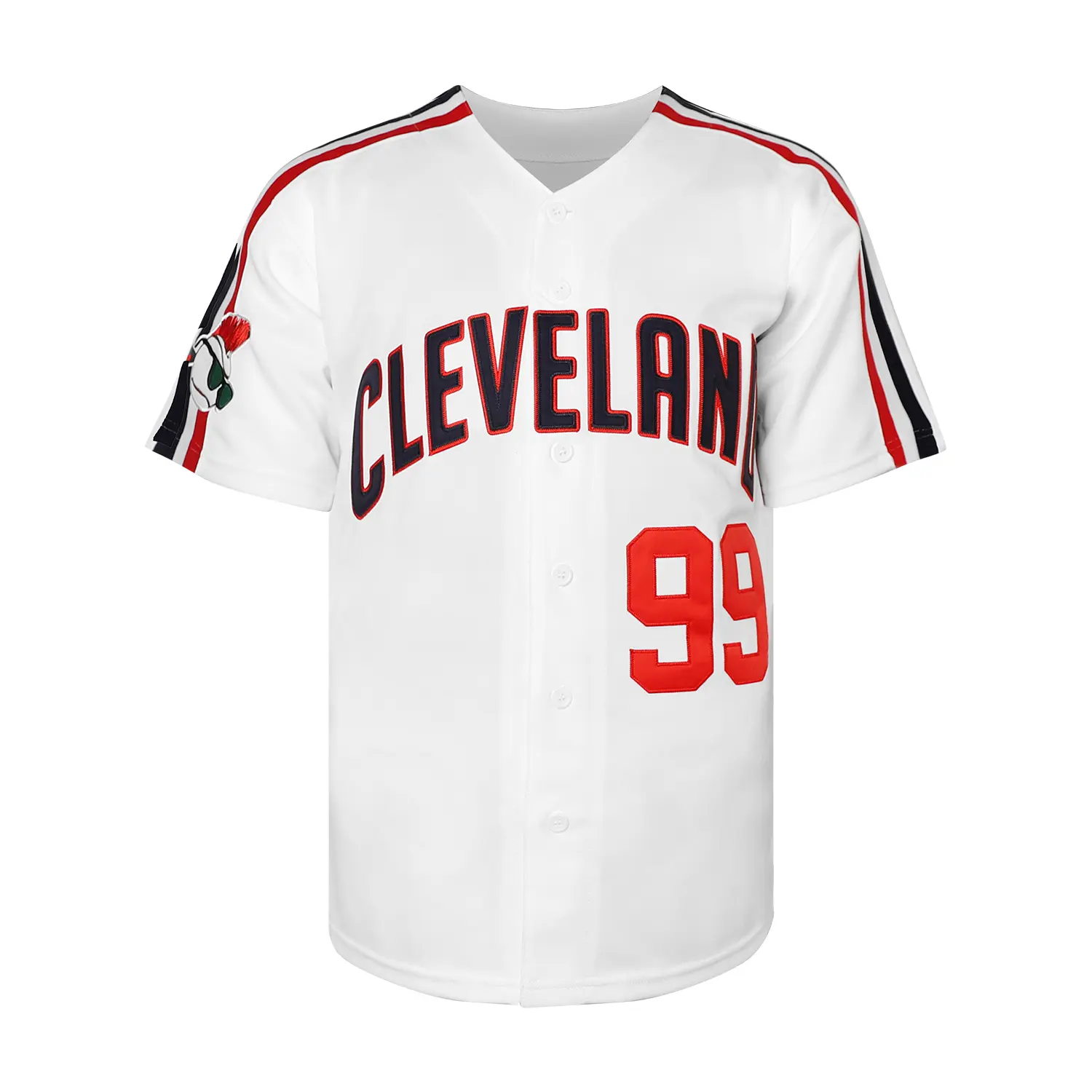 Men's #99 Vaughn Full Embroidered Retro V-Neck Button Front Baseball Jersey - Short Sleeve, Soft Breathable Unisex Fit Casual Wear, Vintage Movie Character Athletic Streetwear Top for Fans