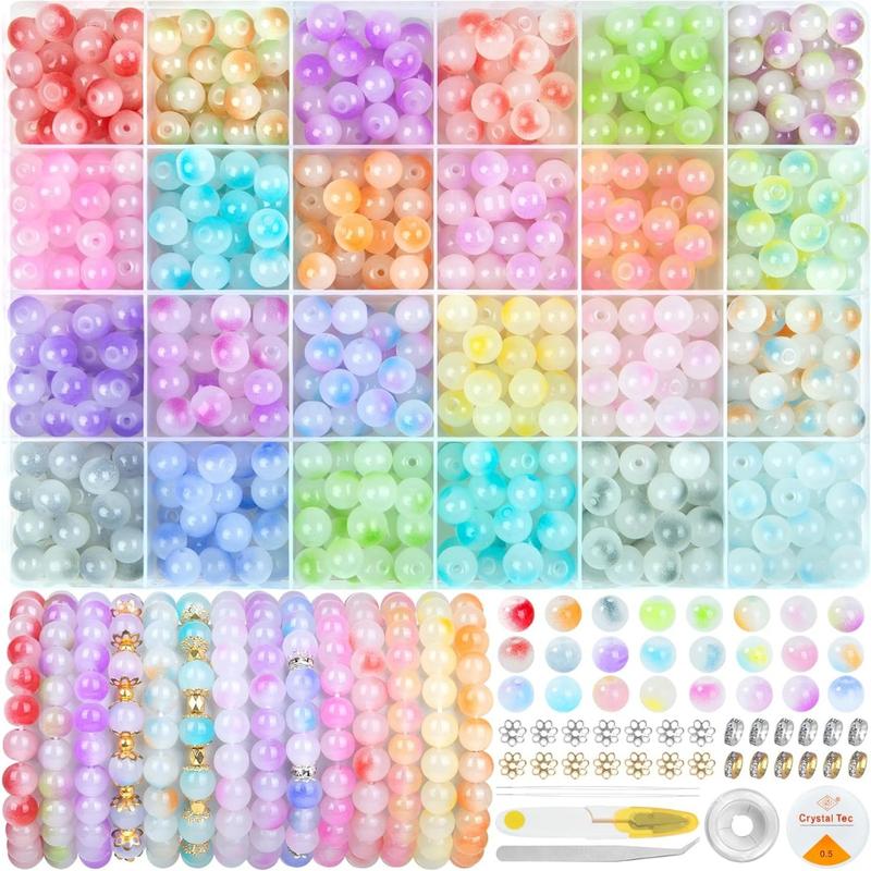 700Pcs Glass Beads for Jewelry Making, 24 Color 8mm Glass Crystal Beads Friendship Bracelets Making Kit for DIY Earrings Necklaces Rings