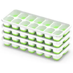 Ice Cube Tray with Lid, 4 Packs 56 Cubes Durable Stackable Ice Cube Trays for Freezer with Removable Lids, Easy-Release Plastic & Silicone Ice Tray for Cocktail, Coffee