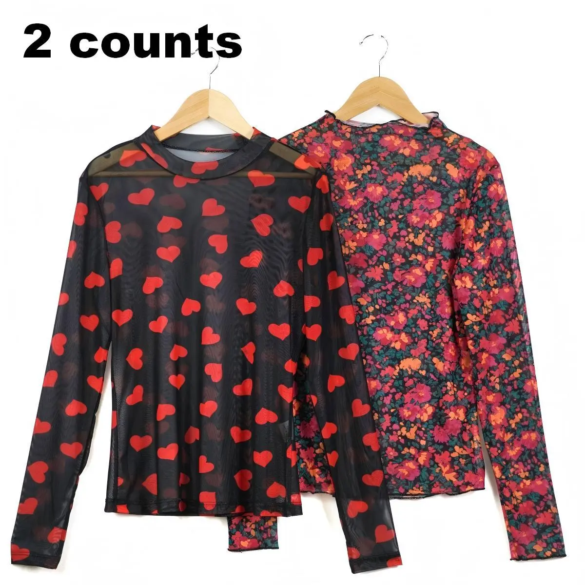 Znacicc Rose Print Mesh Top for Layering, Women's Slim Fit Mock
