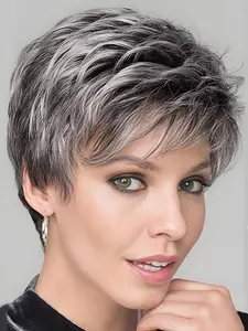 11.02inch Fashionable Short Straight Wigs for Women, Gorgeous Fluffy Pixie Cut Wigs with Bangs, Synthetic Full Machine Wigs for Party, Daily Use, Straight Bob Wigs
