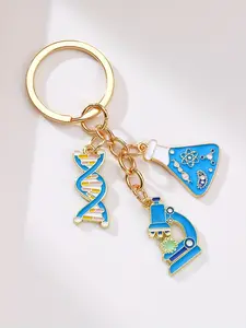 Alloy Oil-Drop Chemistry Keychain, Dna Microscope Beaker Pendant, Perfect Science Lover Gift, Blue Accessory, Cute Style