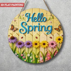 2D Flat Vintage Wooden Wall Hanging Sign: 12 Inch Hello Spring with Colorful Tulips and Butterflies for Easter and Spring Celebrations, Perfect Gift for Spring, Easter, Christmas (Tulip Art Decoration)