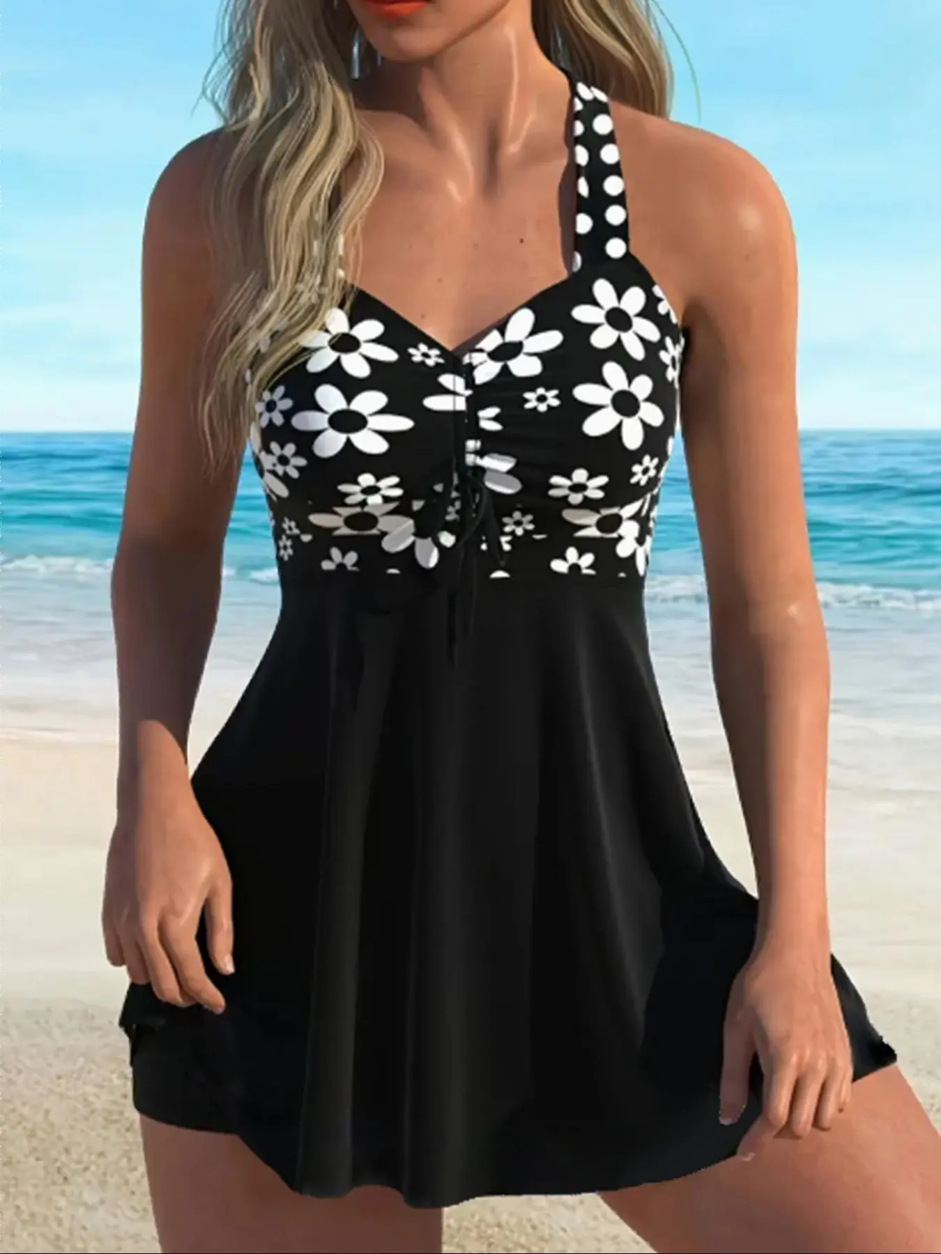 Mystery Deal Drops!Women's Plants Print V Neck Swimdress & Tankini Set, Casual Sleeveless Swim Dress Mystery Deal Drops!Women's Plants Print V Neck Swimdress & Tankini Set, Casual Sleeveless Swim Dress