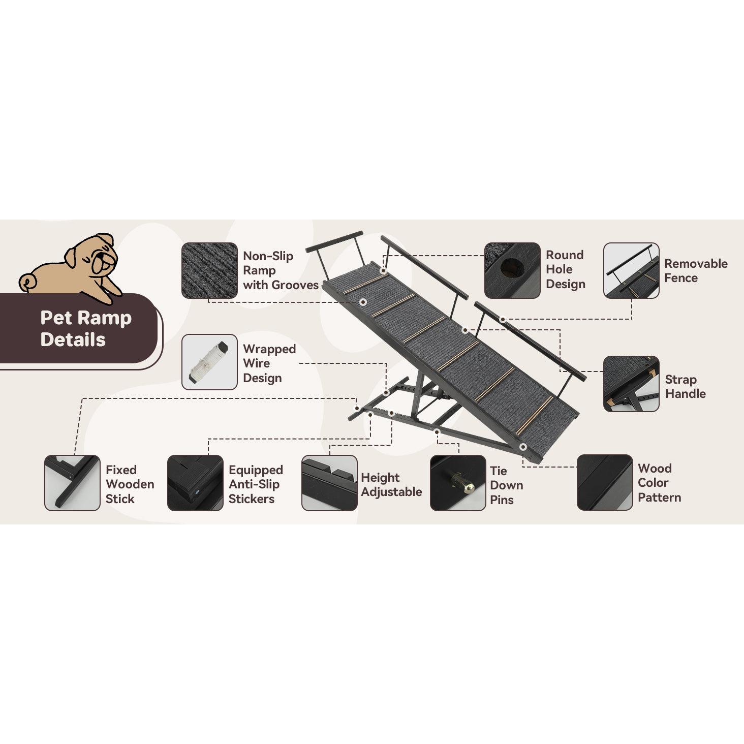 Folding Solid Wood Dog Ramp with Safety Rails