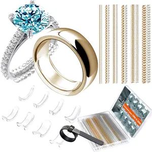 Ring Size Adjuster for Loose Rings, Plastic Ring Guards  Fitter Resizer,Invisible Ring Tightener for Women and Men, Inserts Make Rings Smaller Without Resizing (Clip-Clear-)
