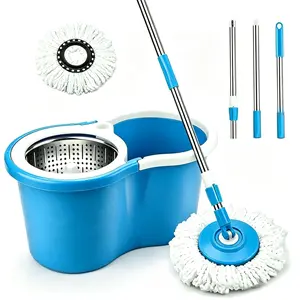 360° Rotating Spin Mop & Bucket Wringer Set, Adjustable Stainless Steel Handle, Reusable Microfiber Mop Heads, Hands-Free Floor Cleaning for Home Kitchen Bathroom Cleaner