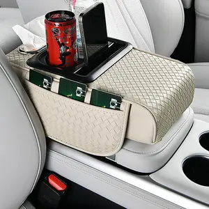 Car Center Console Storage Box, Car Center Console Armrest Pad with Cup Holder, Multifunctional Car Storage Box for Long-distance Driving Travel Outdoor, Car Console Organizer