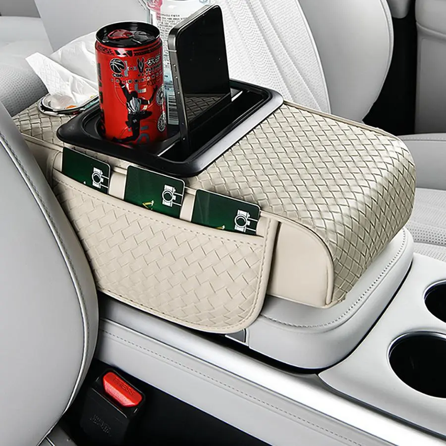 Car Center Console Storage Box, Car Center Console Armrest Pad with Cup Holder, Multifunctional Car Storage Box for Long-distance Driving Travel Outdoor, Car Console Organizer, Car Organizers and Storage