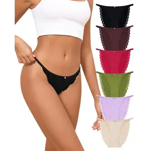 LEVAO 6 Pack String Bikini Underwear for Women Sexy Lace Panties High-Cut Cheeky Hipster Bikini Panty Stretch Briefs