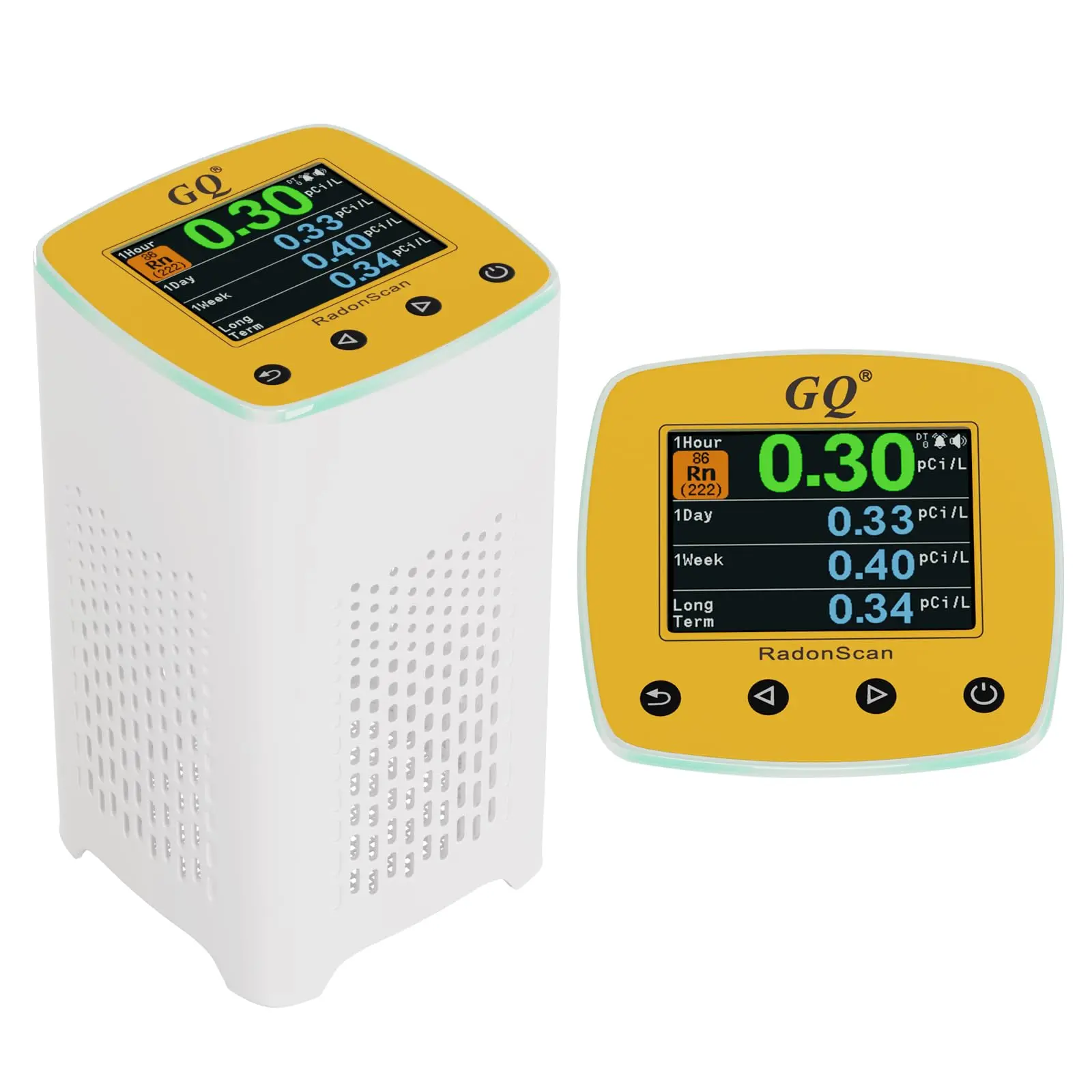 GQ Radon Detector - USA-Designed Alpha Radiative Gas Monitor with Large Color LCD Display, Accurate Monitoring, Continuous Short-Long Term Tracking, Fast Sensitivity, Data Saving, Auditory & Visual Alarm, Customizable Settings, Auditory And Visual Alarm,,