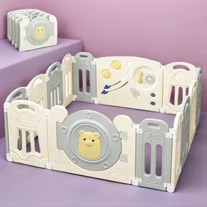 Baby Playpen 14-Panel with Lock Door,Adjustable Game Panel,Foldable Toddlers Play Yard, 14-Panel Safety Kids Fence for Indoor & Outdoor,Baby Gate Activity Centre, Gray White
