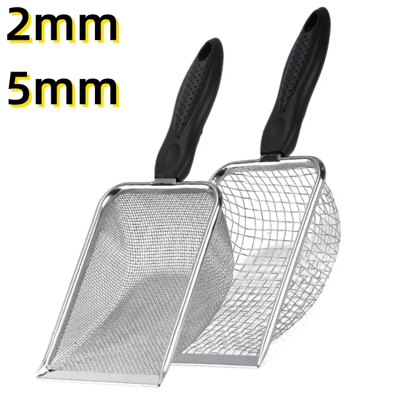 Pack Of 2 Stainless Steel Cat Litter Scoop with Mesh 2mm and 5mm Fine Mesh Cat Litter Shovel, Climbing Pet Excrement Sifter for Clumping, or Any Litter Type - Easy-Clean Scoop for Multiple Cats or Large Households