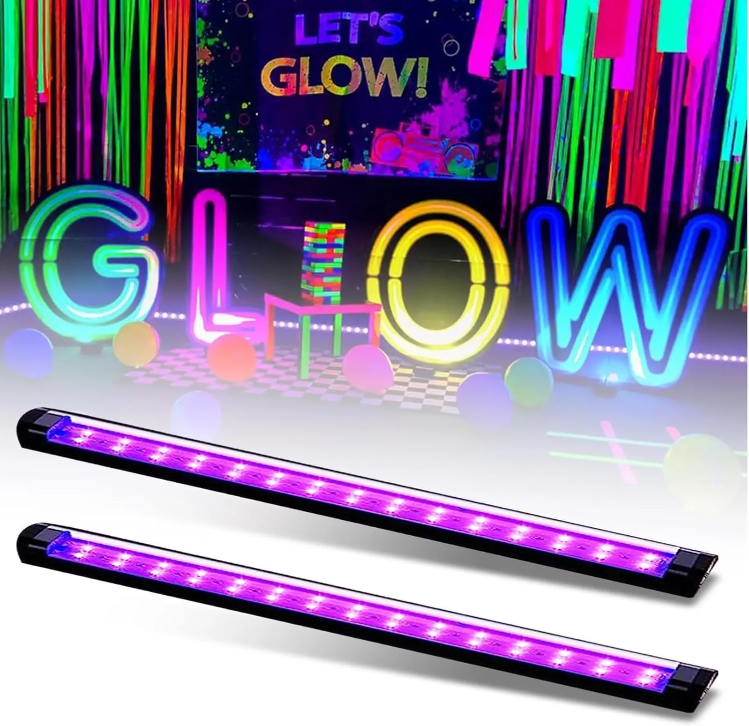 Black Light Bar 10W 1ft LED Blacklight for Fluorescent Tapestry Poster Body Paint Glow Party UV Strip Lights for Cabinet and Display Magnetic (2 Pack)