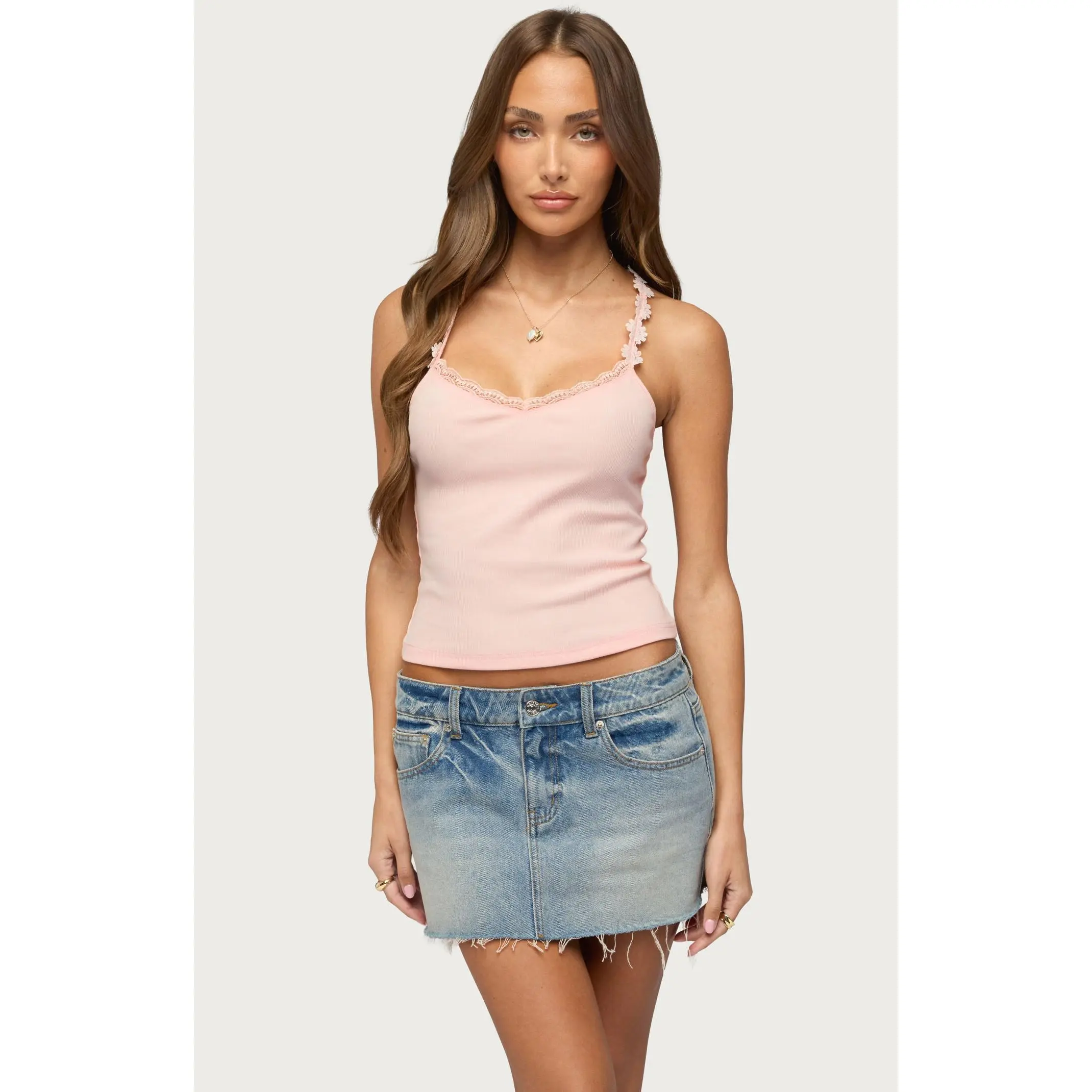 Edikted Women's Caila Flower Lace Ribbed Tank Top