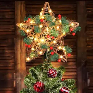 Upgraded Star Christmas Tree Topper for Christmas Decorations, Natural Star with Rustic Christmas Ornaments, for Indoor Office Farmhouse Xmas New…