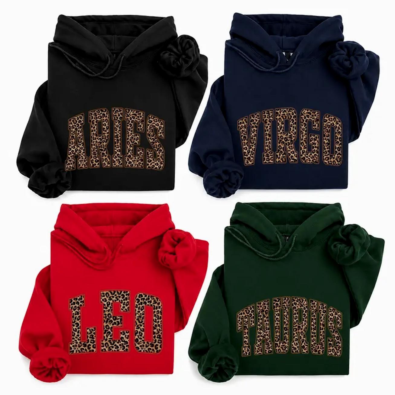 FULL 12 ZODIAC Leopard Zodiac Hoodie, Aries Virgo Leo Taurus Astrology Sweatshirt, Animal Print Horoscope Pullover, Birthday Gift for Women, Trendy Zodiac Sign Hoodie, Astrology Lover Gift -Unisex Shirt