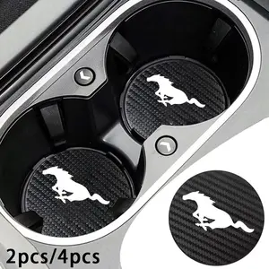 Ford Mustang 2/4pcs Carbon Fiber Texture Anti-Slip Cup Holders, Scratch Protection, Decorative Vehicle Interior Accessories, Non-Sponge Rubber
