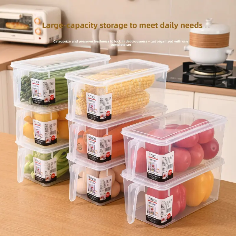 4pcs/8pcs Food-grade transparent fresh-keeping box, Food storage containers, with portable handle, for kitchen fruit and vegetable storage, Sealed fresh-keeping and odor-proof, transparent for easy classification, ideal for refrigerator
