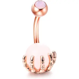 14G 316L Stainless Steel Skull Hand Belly Button Ring | Gothic Punk Navel Piercing Jewelry | Hypoallergenic Body Jewelry for Women & Teens