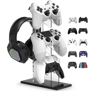 Summervibes Universal Acrylic 3-Tier Controller & Headphone Stand, Game Controller Holder Organizer for Ps5/ps4/xbox/switch, Clear Desktop Storage Rack