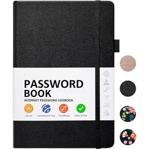 Password Book with Individual Alphabetical Tabs Laminated, Large Print Password Keeper Book for Seniors, A5 Hardcover Internet Password Log Book to Record Website Login Details - Black