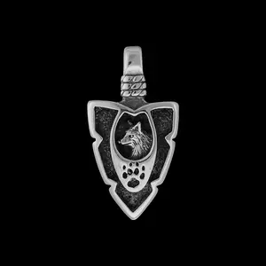 Wolf Pendant, Arrowhead pendant, no Inlay, 925 Sterling Silver