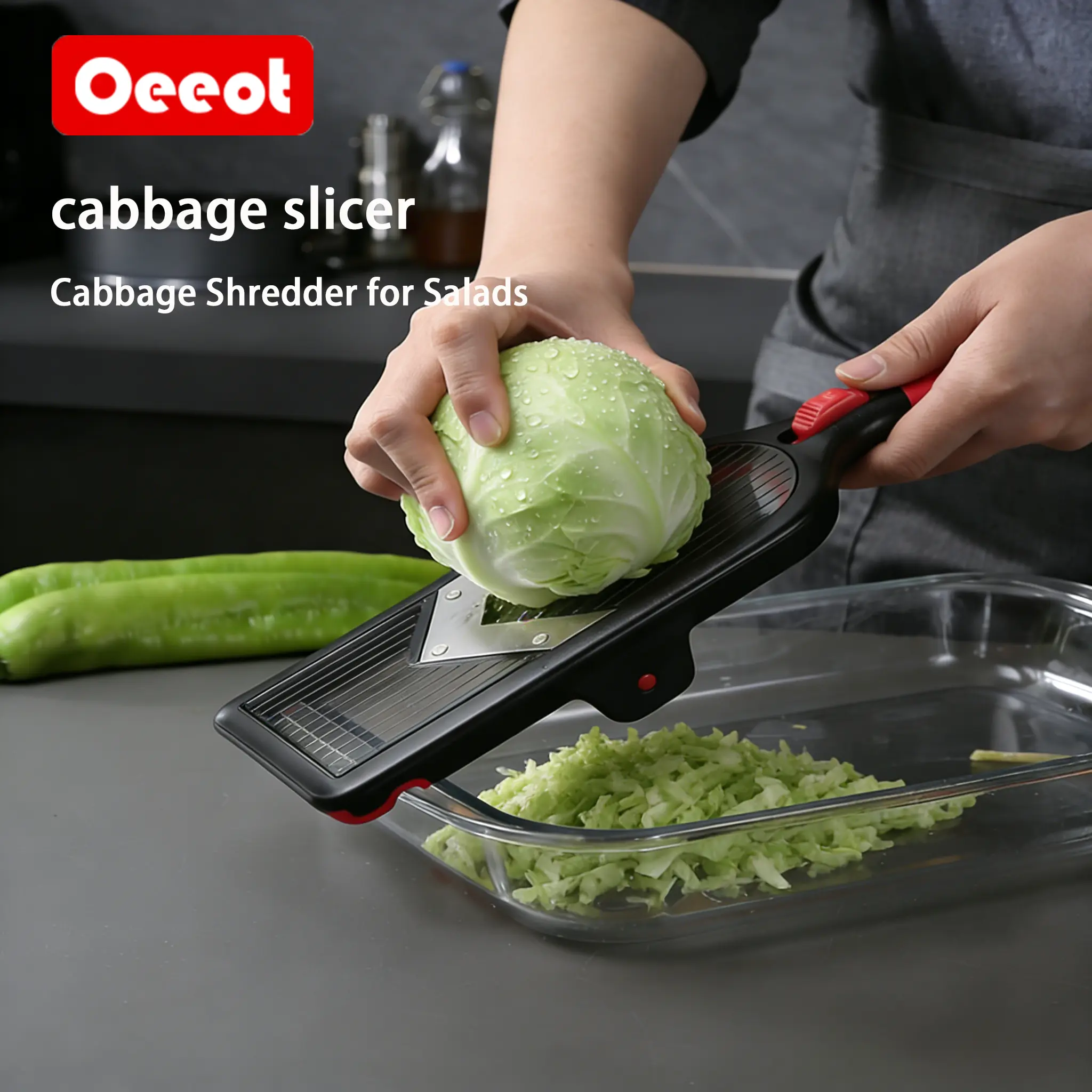 OEEOT Multi-Functional Cabbage Slicer Mandoline Utensil - Adjustable Thickness Settings, Stainless Steel Blade, Comfort Grip, Safety Features, Easy-to-Clean Kitchen Gadget, Utensils