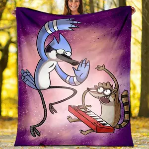 Regular Show Flannel Blanket - Soft warm all season blanket with vivid cartoon design Perfect for camping sofa bed office - Ideal for Easter gift and party gift camping blanket fun design soft texture camping must-havemt1002-45
