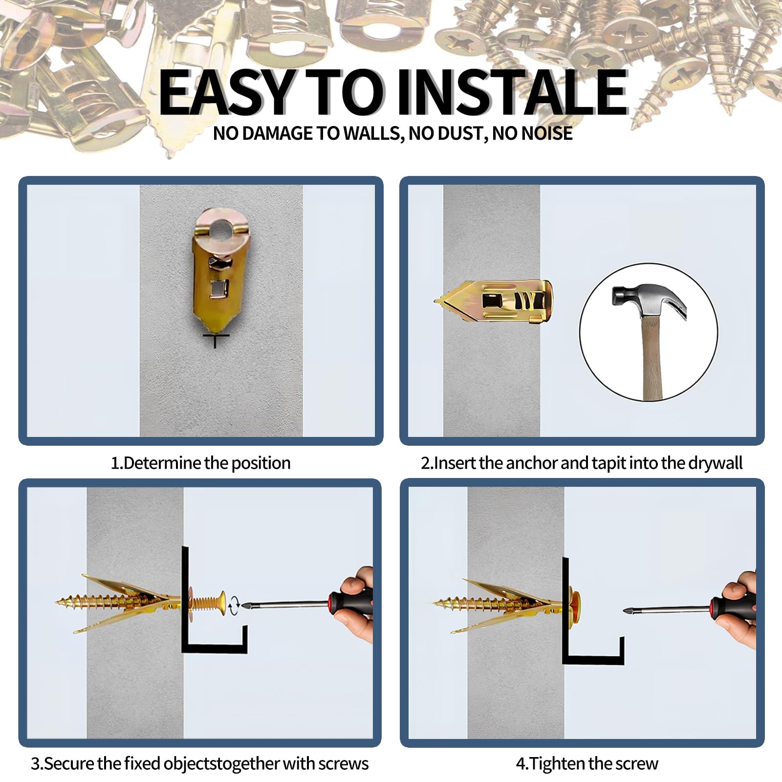 Upgrade Heavy Duty Drywall Self Drilling Anchor Kit Galvanized Spring Steel Expansion Screw Anti Corrosion Anti Stripping Thread No Damage Wall Mount Fasteners