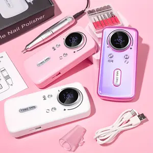 6 in 1 Portable Cordless Electric Nail Drill Machine Kit,1 Set Nails Polishing Machine,45000RPM Portable Rechargeable Nail Efile Set,Diy Nail Art Tool,Nail Equipment
