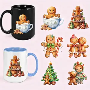 6PCS Merry Christmas Gingerbread Man UV DTF Cup Wraps Transfer Waterproof Sticker for Glass Cups Furniture Craft DIY Crafts Rub on Transfer Stickers for DIY Water Bottle Laptop Decal  Car