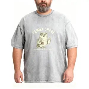 Men's Plus Size Family Share Owl Print Washed T-Shirt, Funny Dad Humor Tee